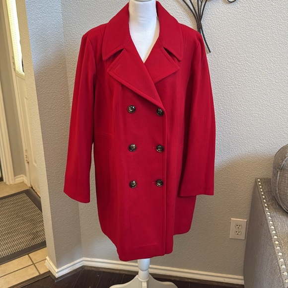 Anne Klein Red Double-Breasted Peacoat - Picture 3 of 12
